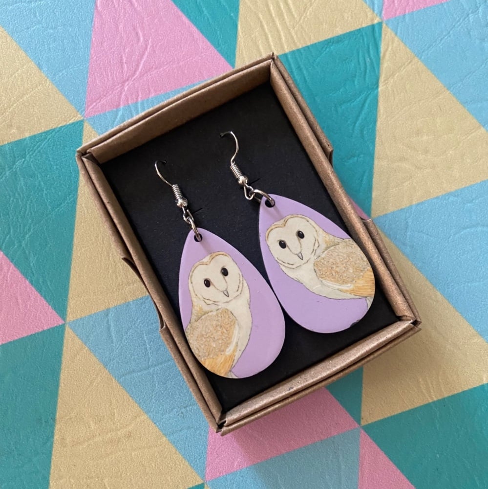 Barn Owl Earrings - Purple