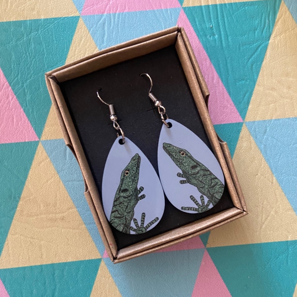 Biak Monitor Lizard Earrings - Blue