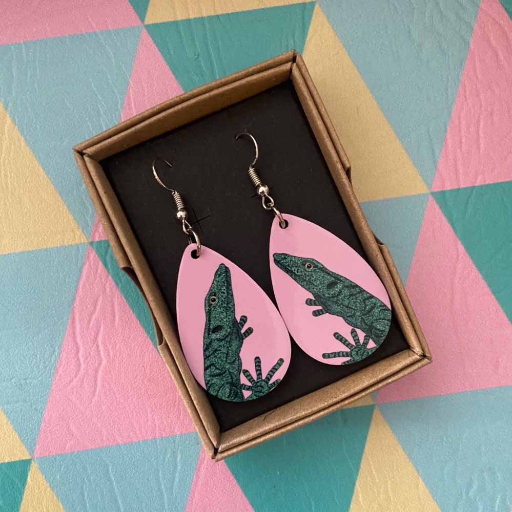 Biak Monitor Lizard Earrings - Pink