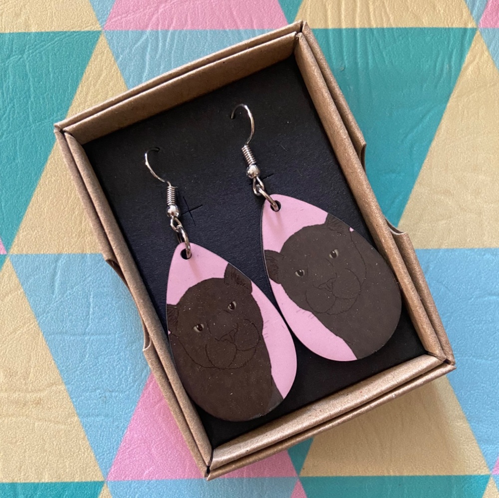 Black Jaguar Earrings - Pink