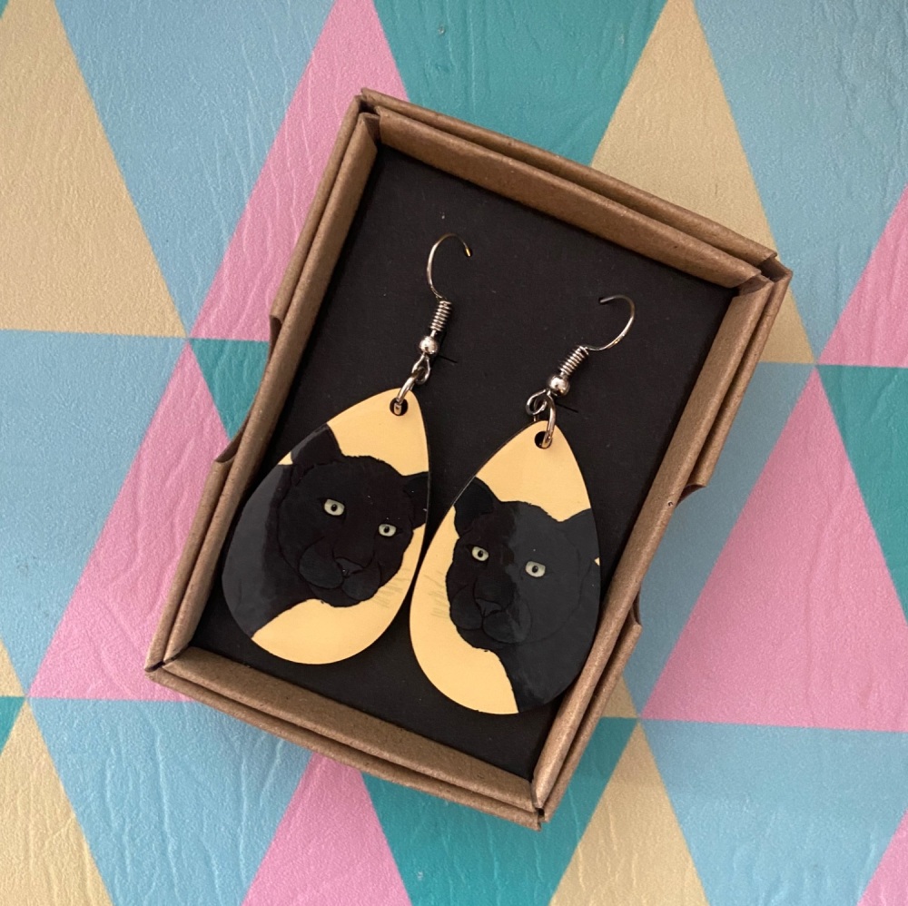 Black Leopard Earrings - Yellow