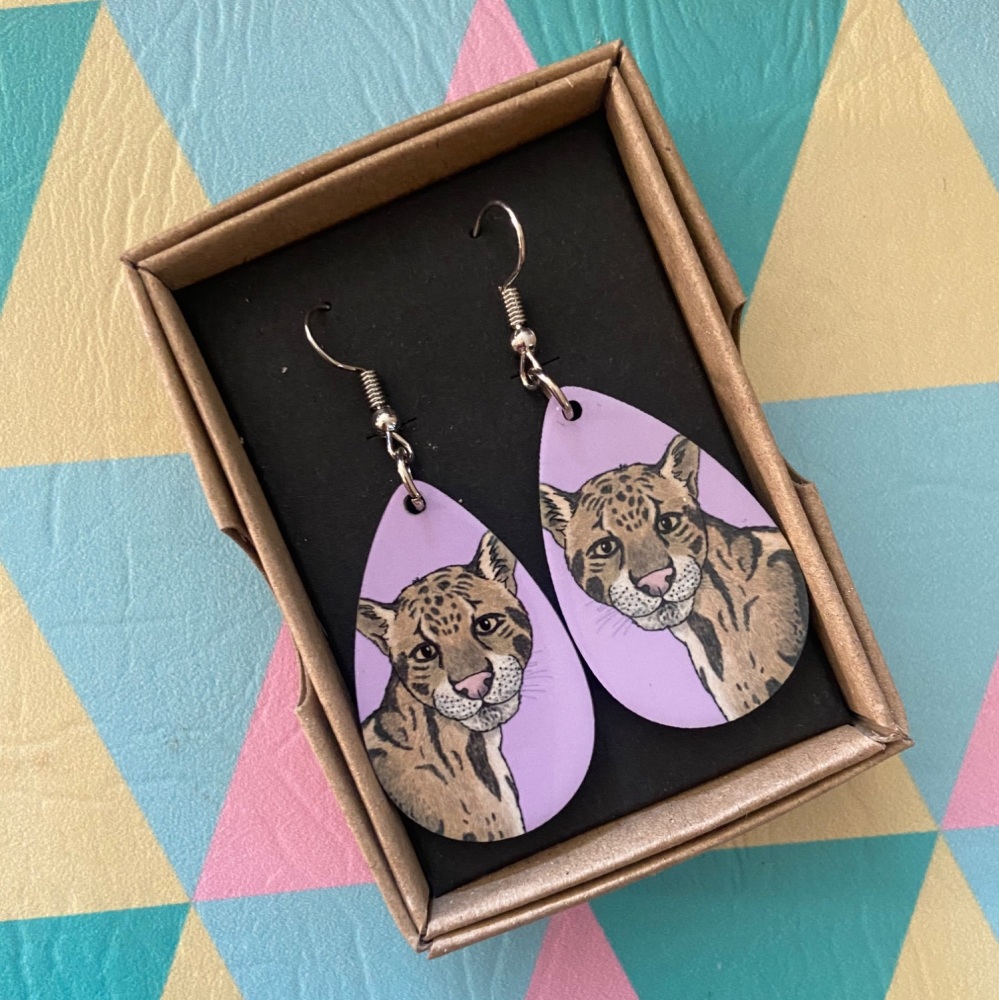 Clouded Leopard Earrings - Purple