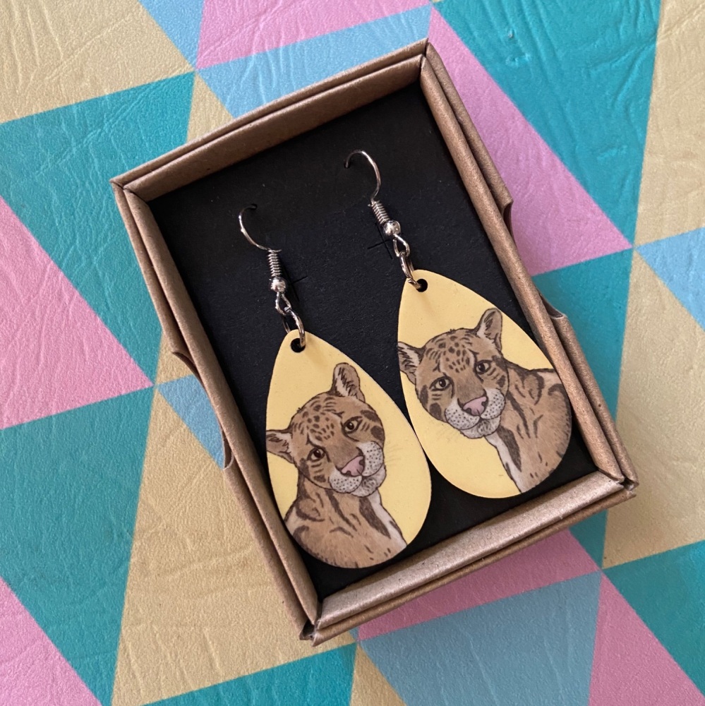 Clouded Leopard Earrings - Yellow - Seconds