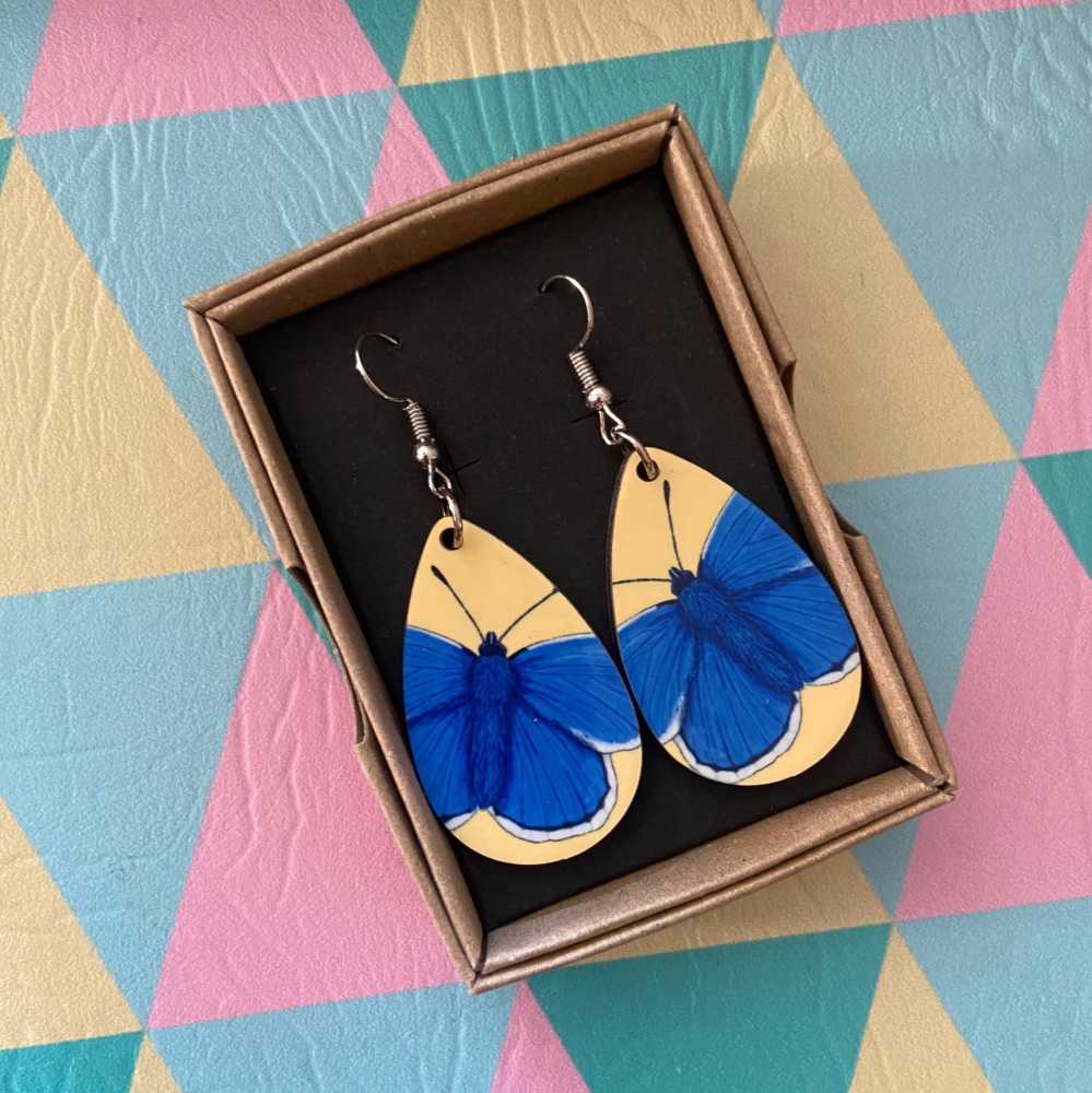 Common Blue Butterfly Earrings - Yellow