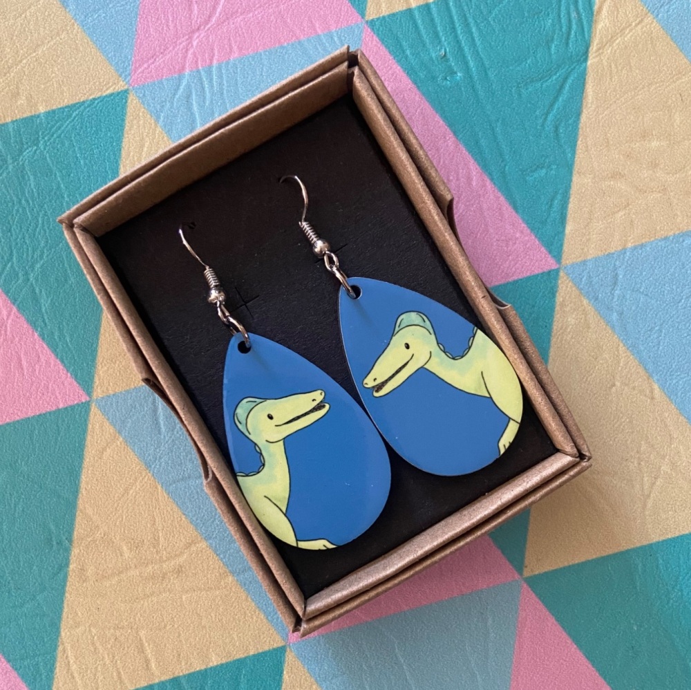 Edmontosaurus Earrings - Blue