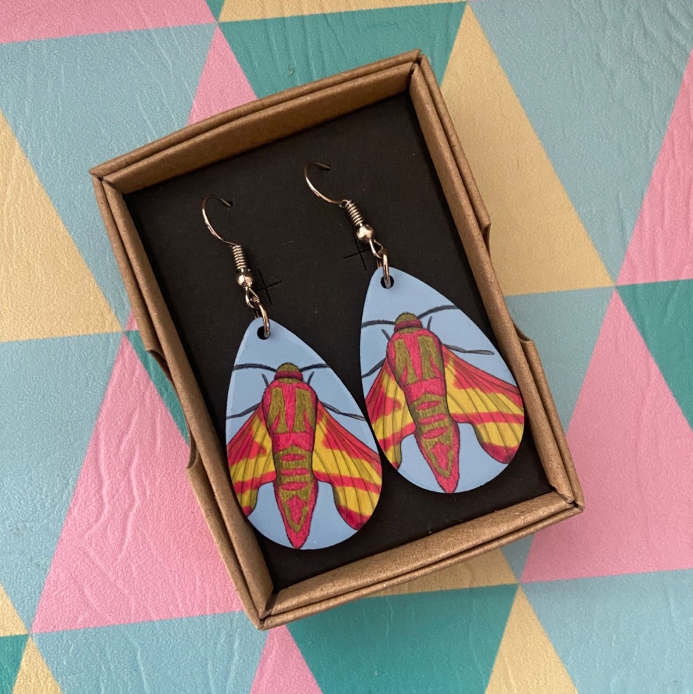 Elephant Hawk-Moth Earrings - Blue