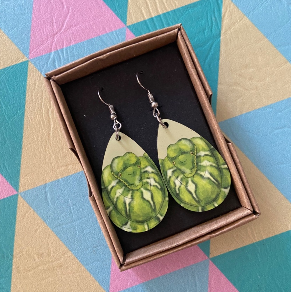 Emerald Tree Boa Earrings - Green