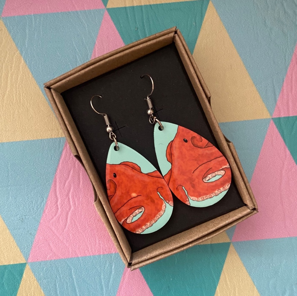 Giant Pacific Octopus Earrings - Turquoise