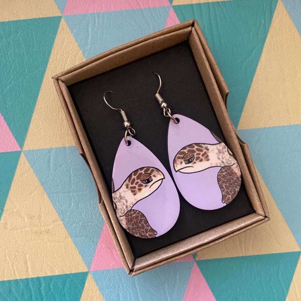 Hawksbill Turtle Earrings - Purple