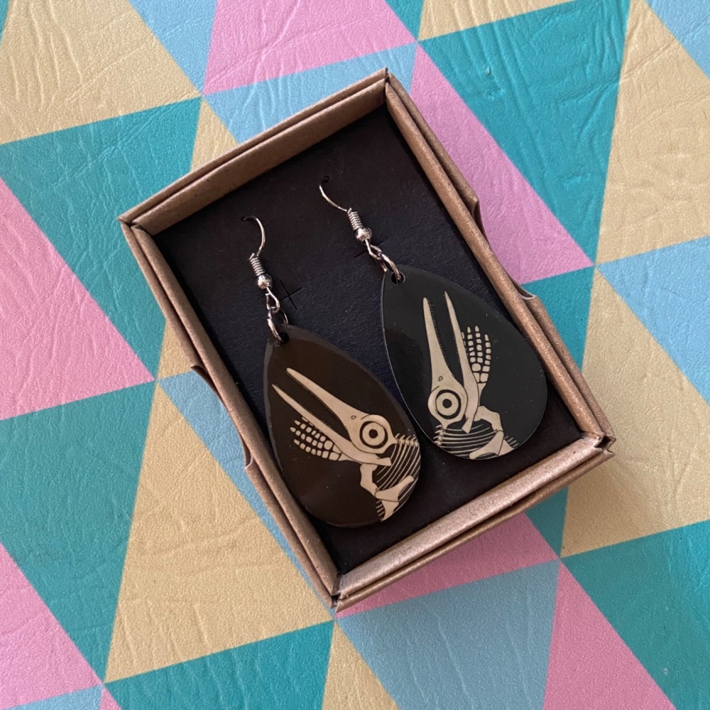 Ichthyosaur Fossil Earrings - Black