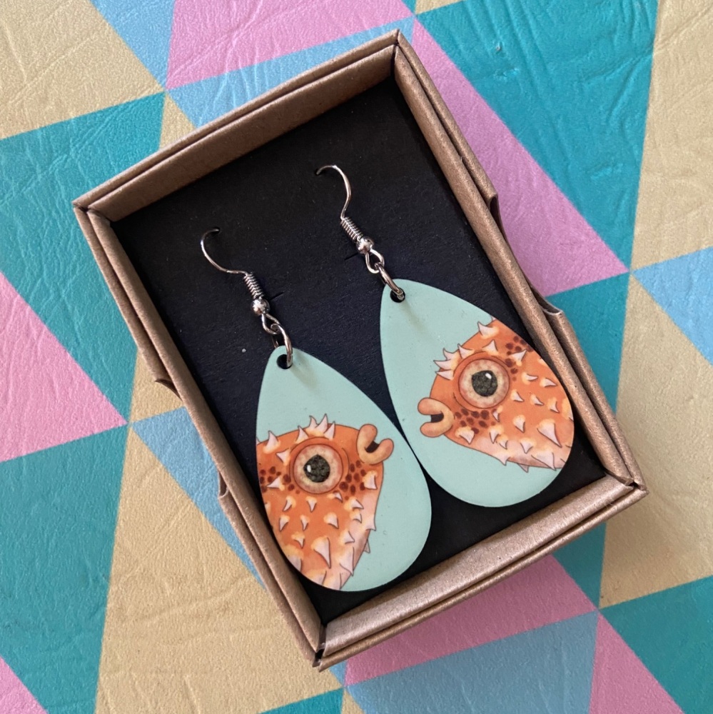 Orbicular Burrfish Earrings - Turquoise