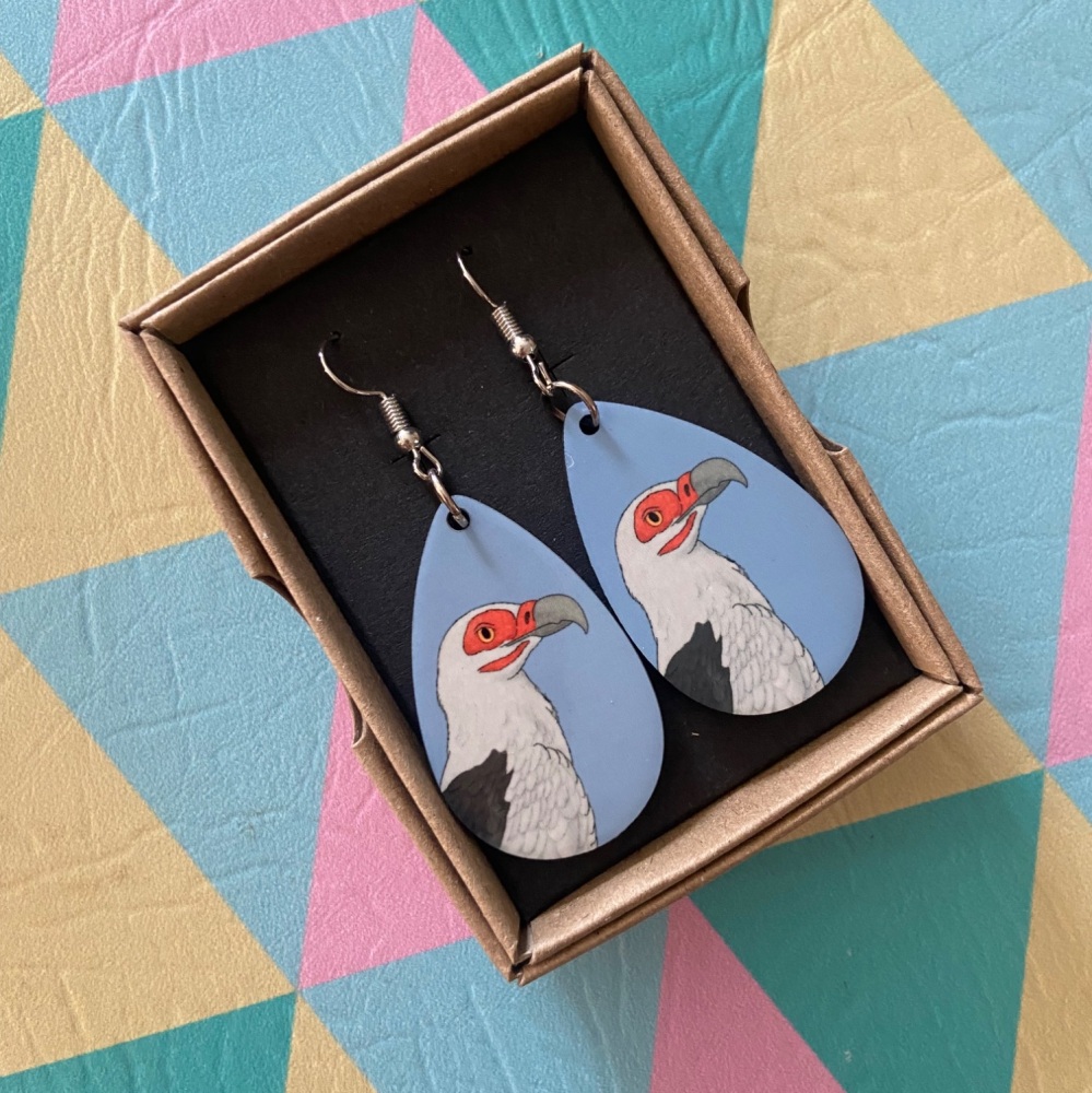 Palm Nut Vulture Earrings - Blue