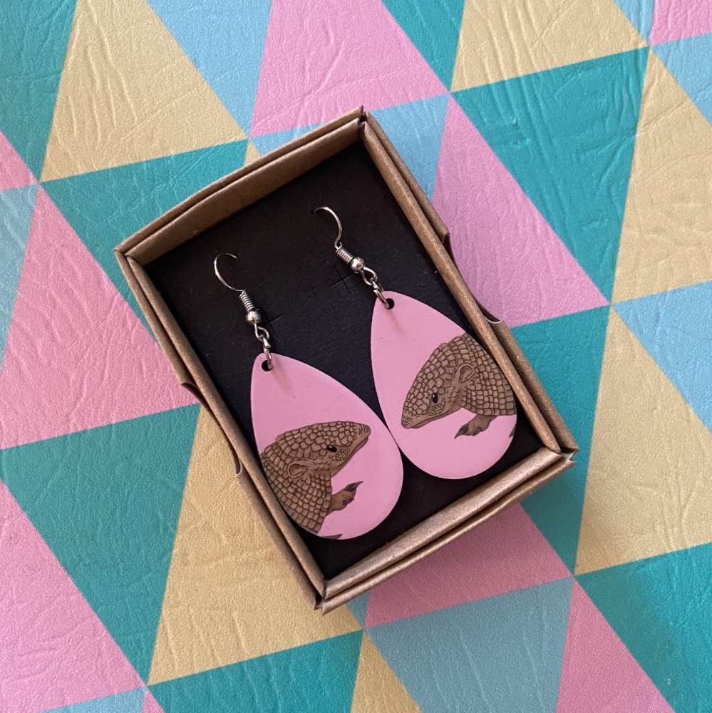 Six Banded Armadillo Earrings - Pink