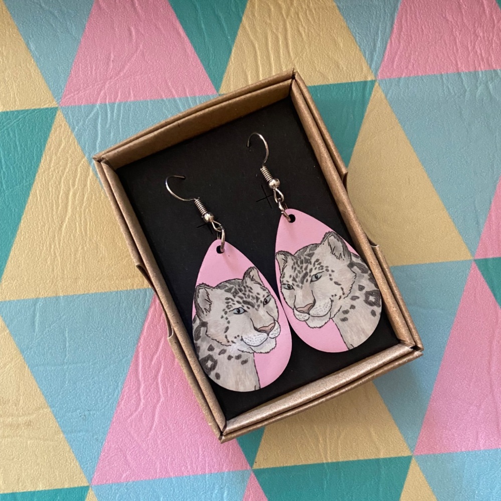 Snow Leopard Earrings - Pink