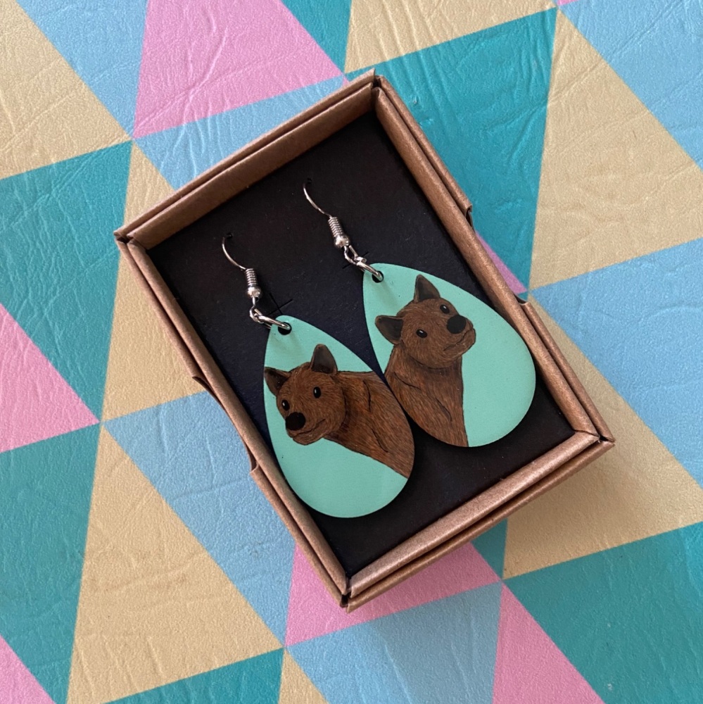 Tasmanian Tiger Earrings - Turquoise