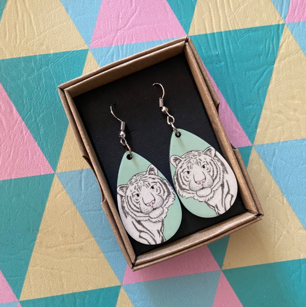 White Tiger Earrings - Turquoise