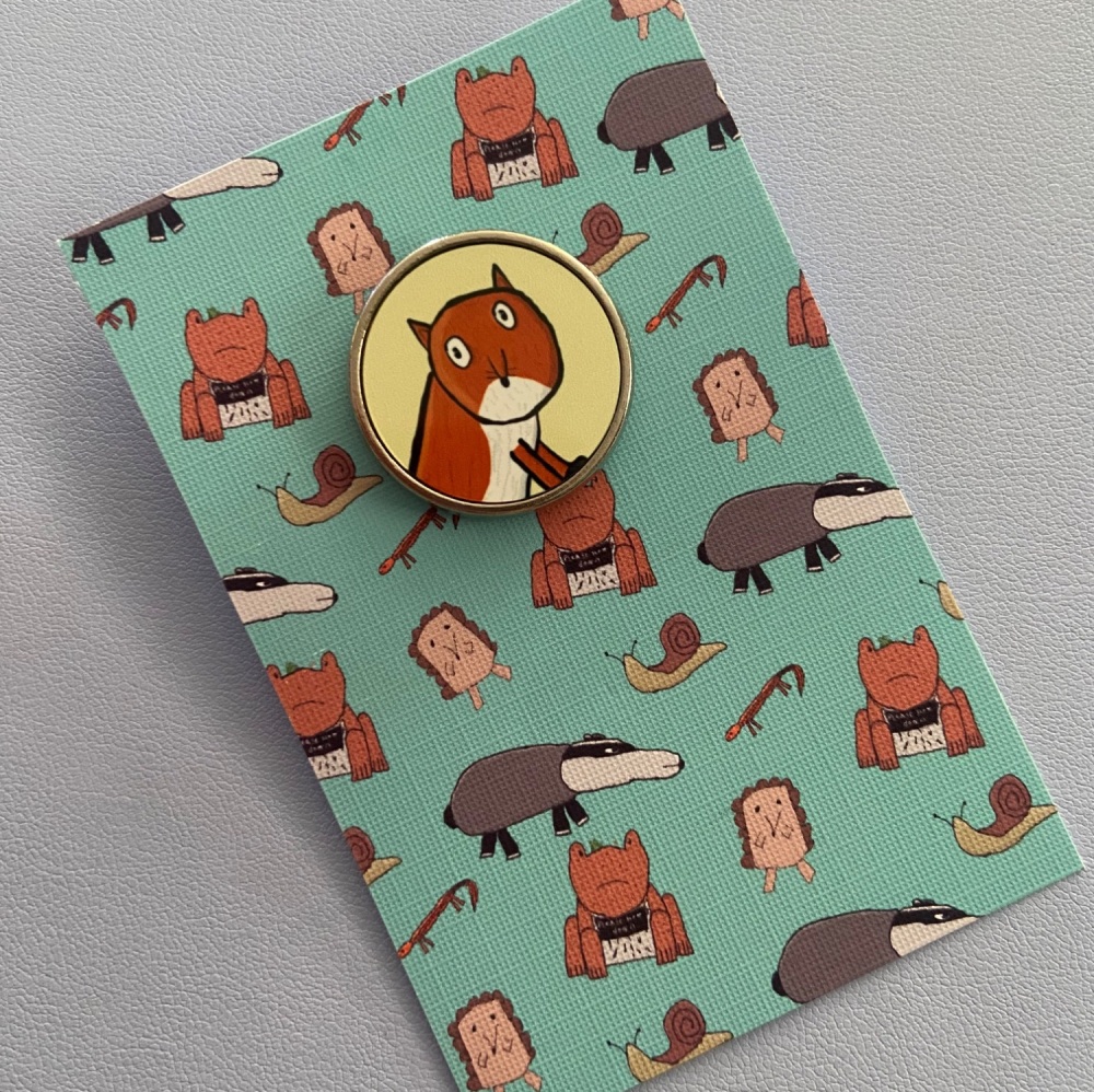 Dexter’s Fox Pin Badge (close up)