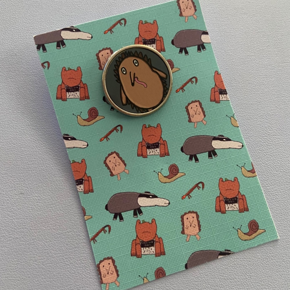 Dexter’s Hedgehog and Worm Pin Badge