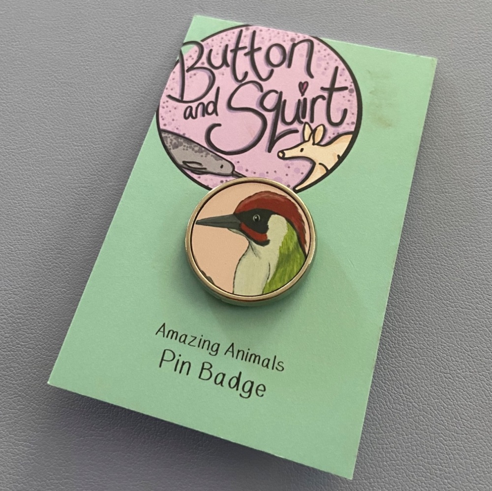 Green Woodpecker Pin Badge