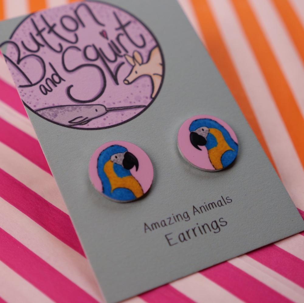 Blue Throated Macaw Stud Earrings