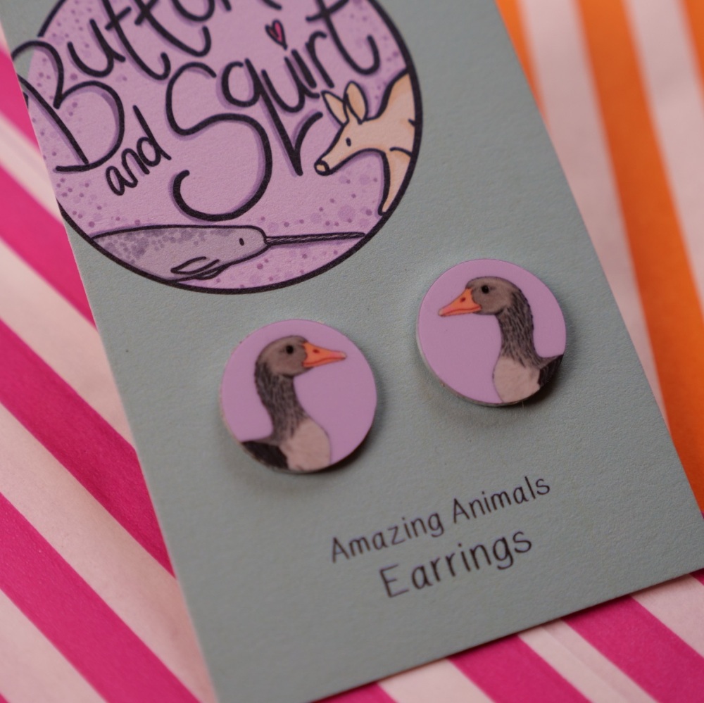 Greylag Goose Stud Earrings