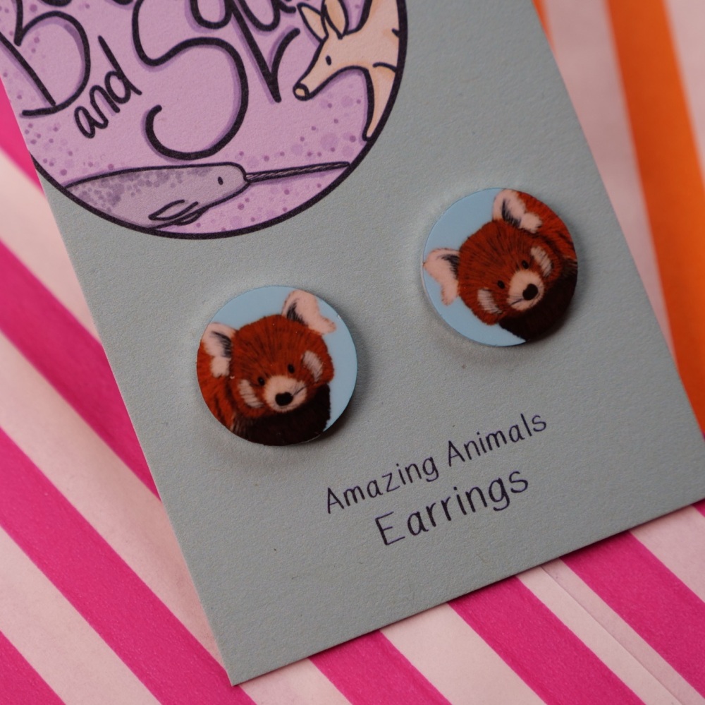 Red Panda Stud Earrings