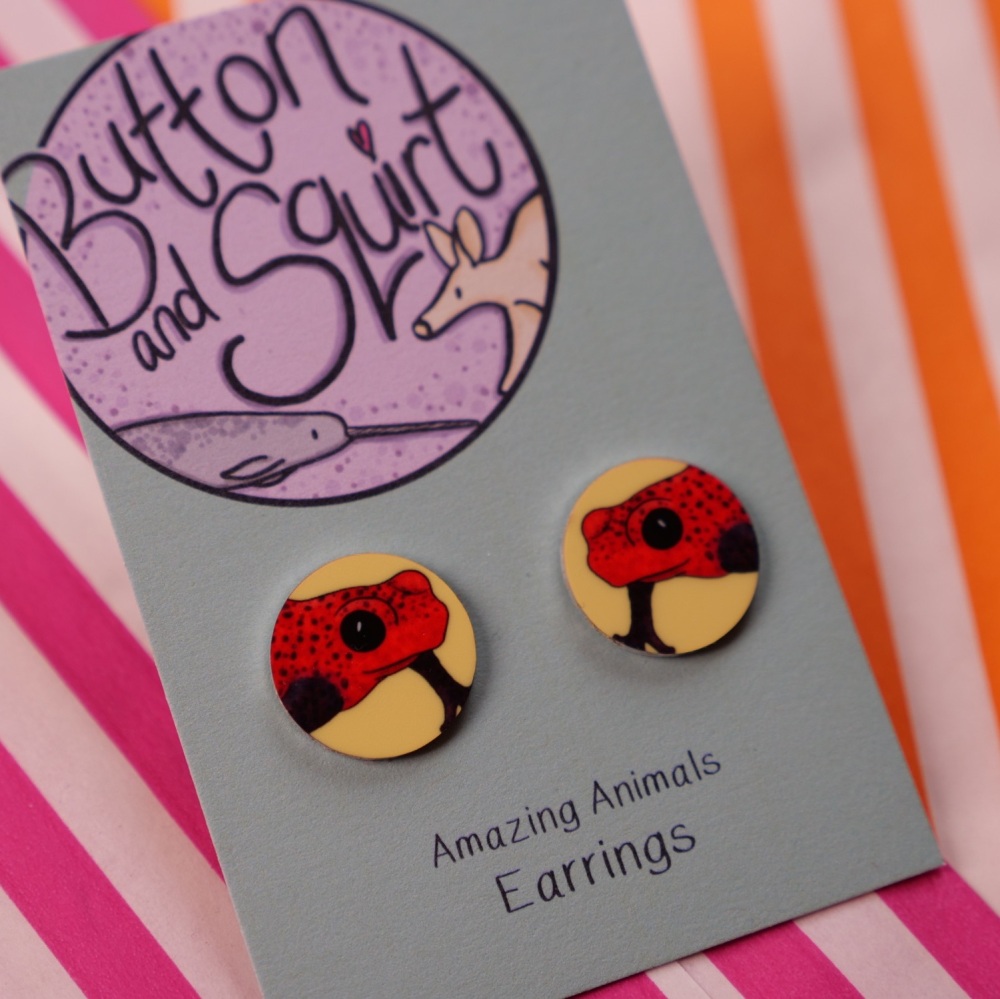 Strawberry Dart Frog Stud Earrings