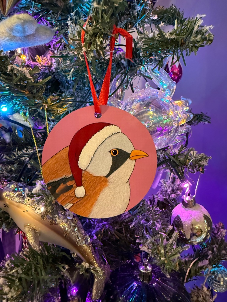 Bearded Reedling Christmas Decoration - Pink