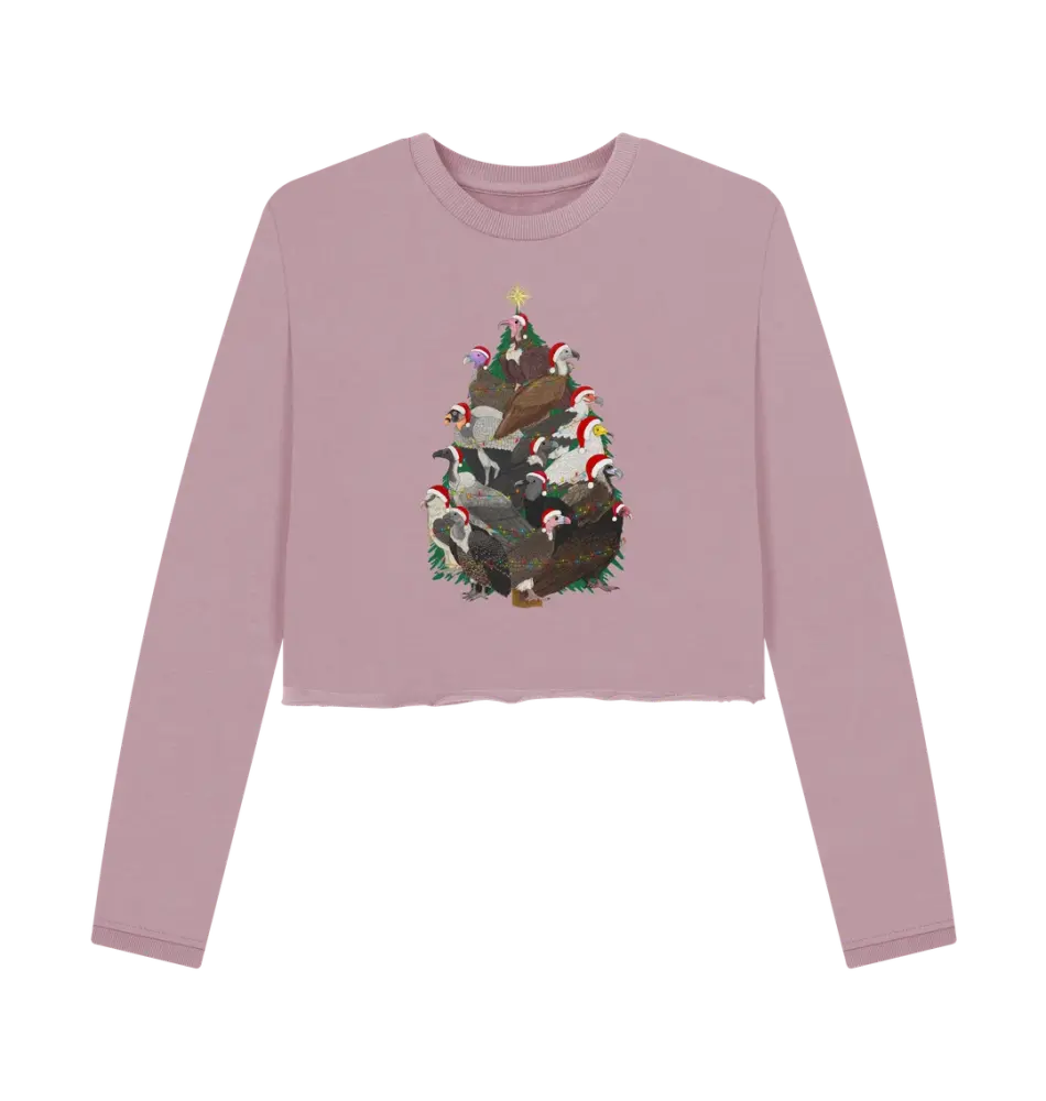 A Very Vulture Christmas - Ladies Cropped Sweatshirt - Mauve Size 10