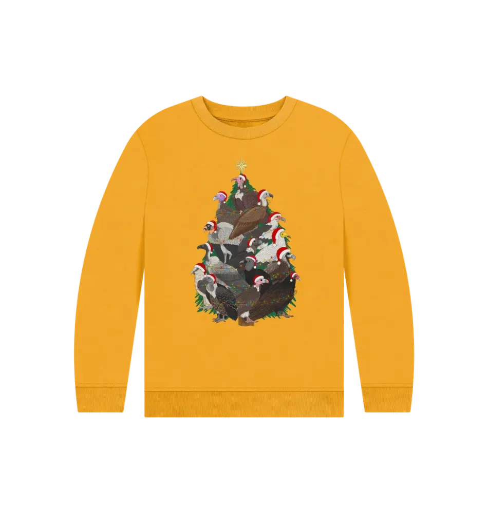A Very Vulture Christmas - Kids Sweatshirt - Mustard 9-10 years