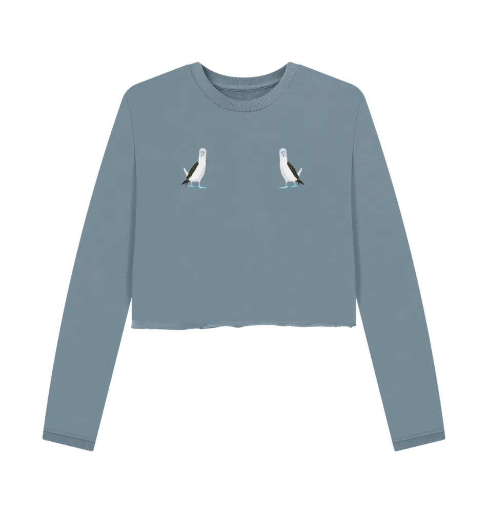 Wow! Boobies - Ladies Cropped Sweatshirt - Blue Size 14