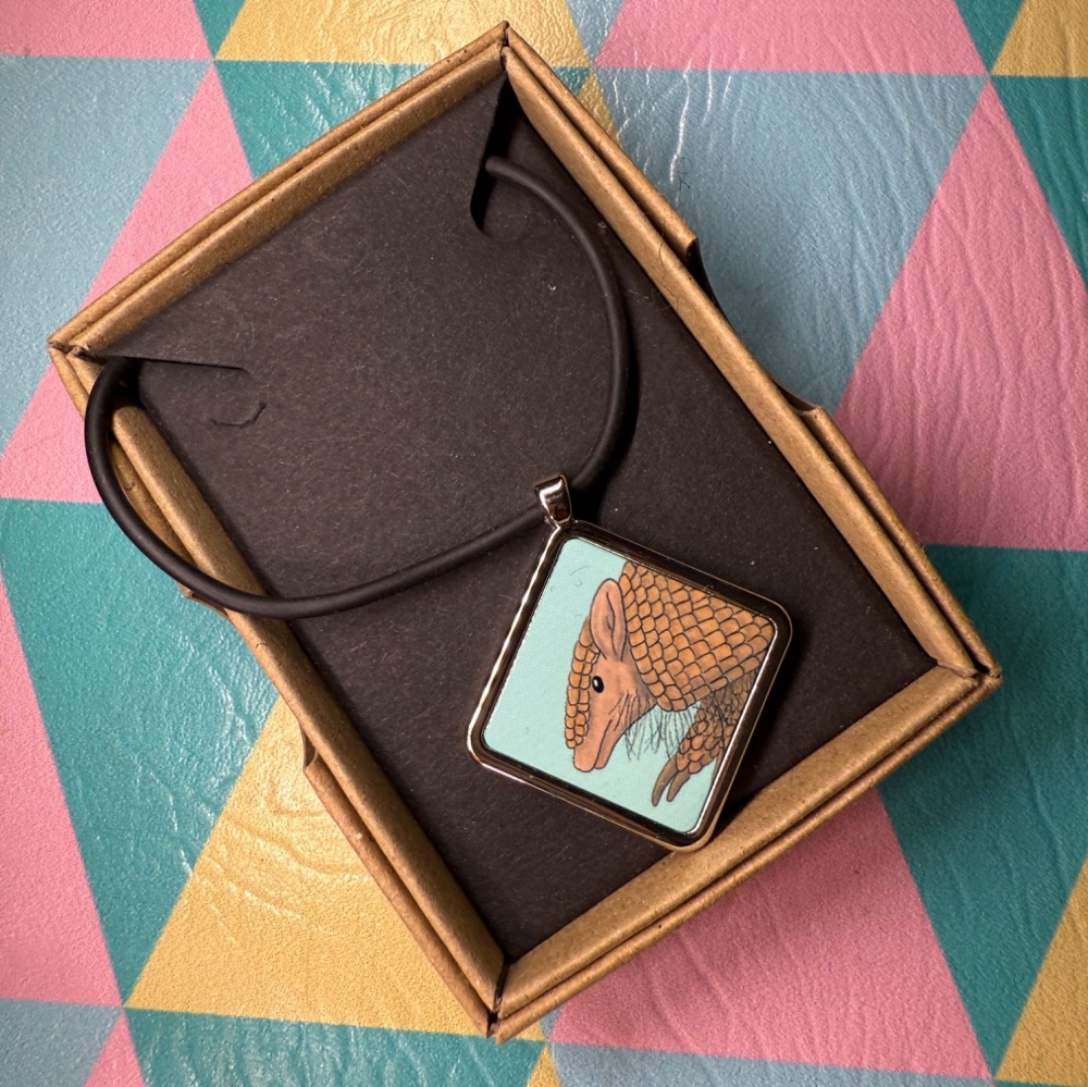 Three Banded Armadillo Necklace - Blue