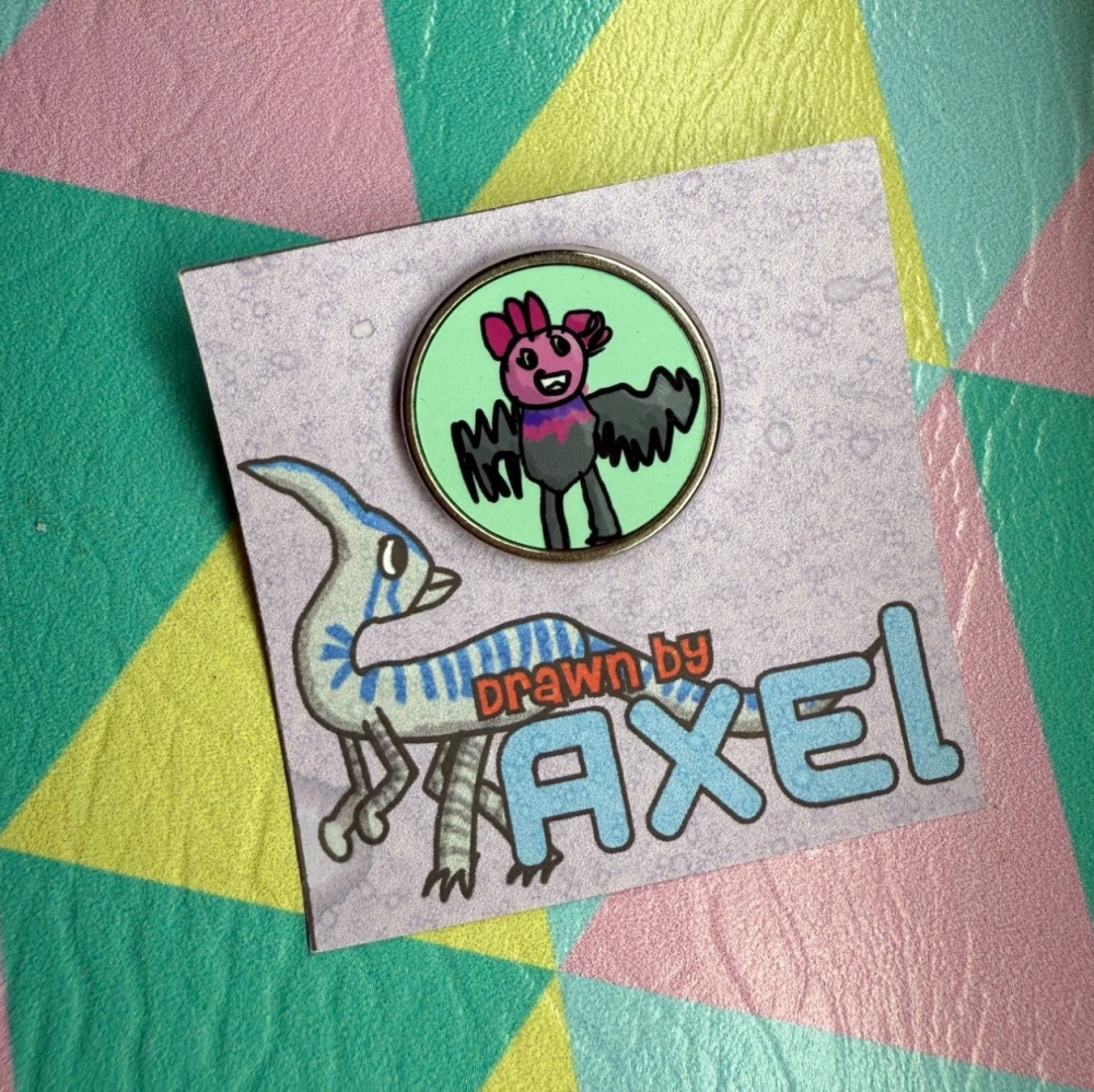 Drawn by Axel - Bat Axolotl Pin Badge
