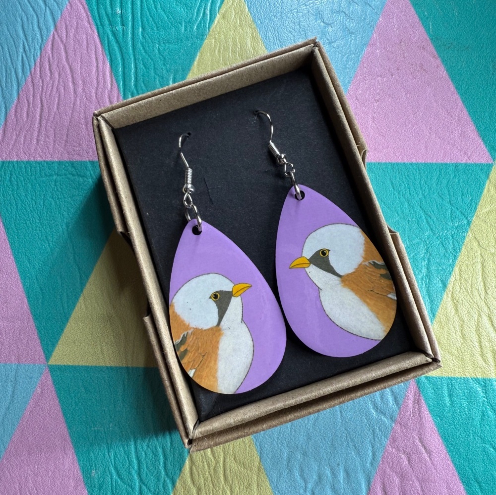 Bearded Tit Earrings - Purple