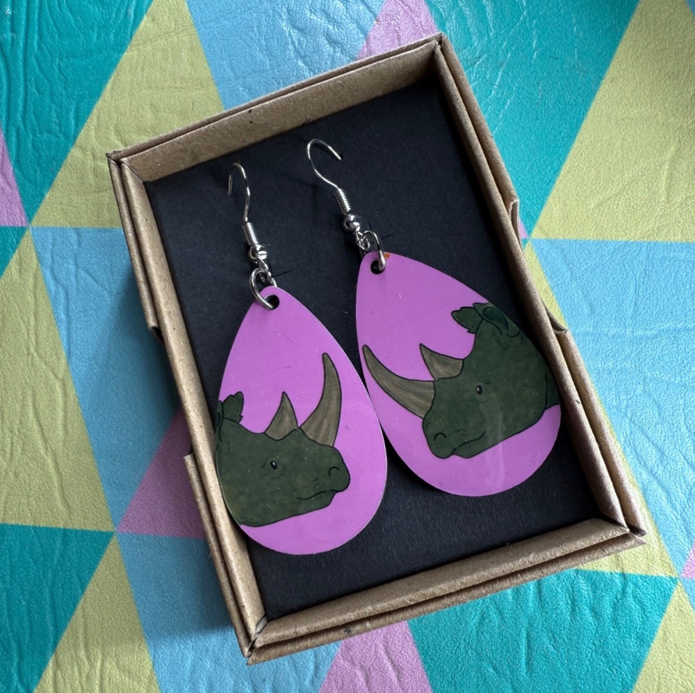 Black Rhino Earrings - Pink