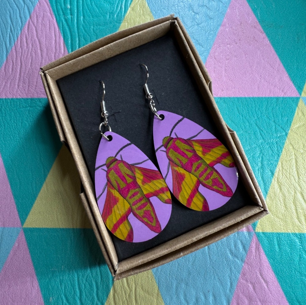 Elephant Hawk-Moth Earrings - Purple