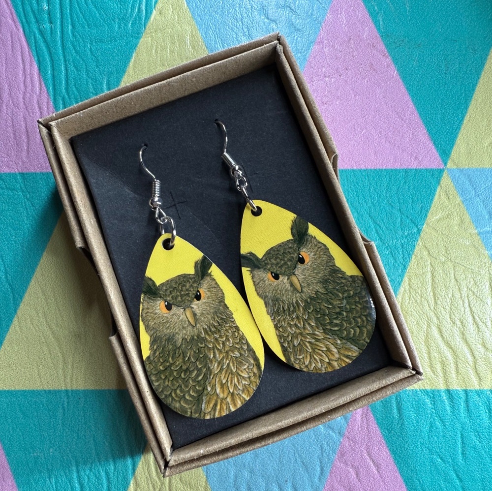 Eurasian Eagle Owl Earrings - Yellow