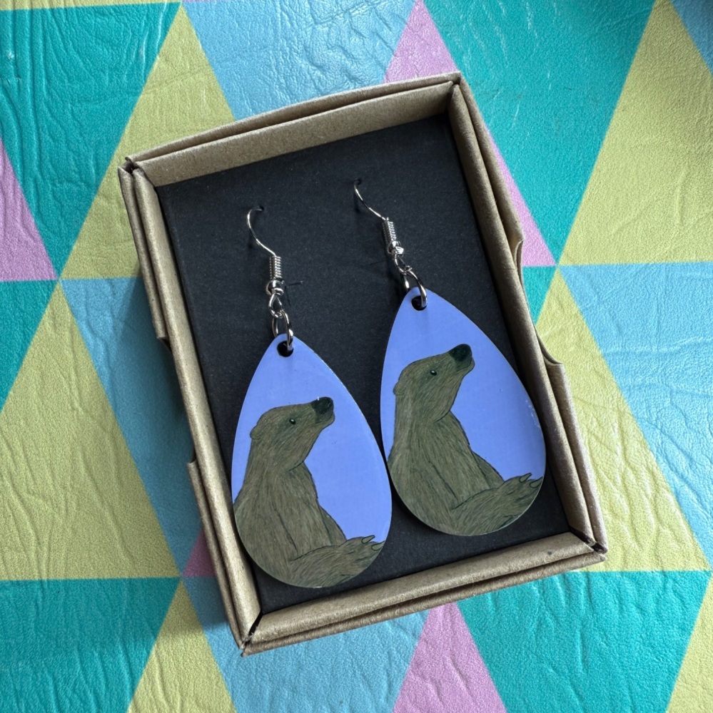 Giant Ground Sloth Earrings - Blue