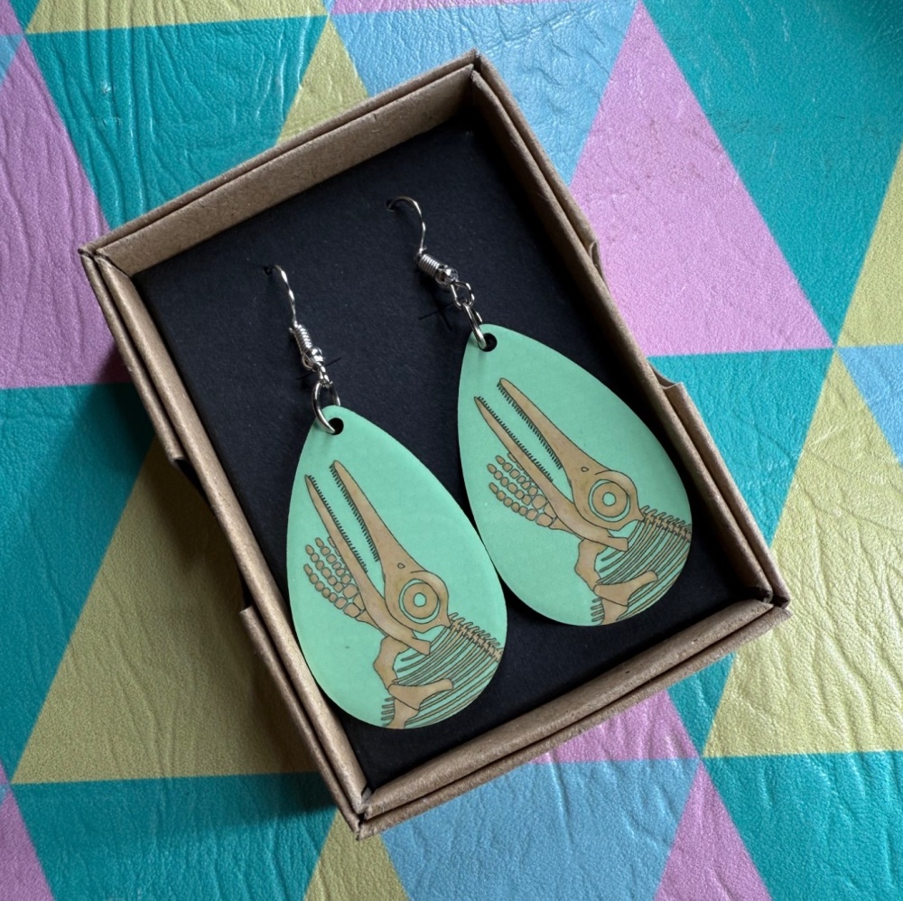 Ichthyosaur Fossil Earrings - Turquoise