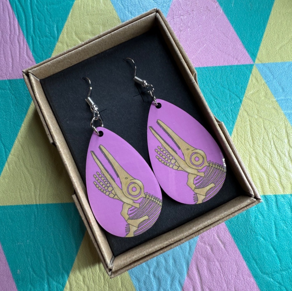 Ichthyosaur Fossil Earrings - Pink