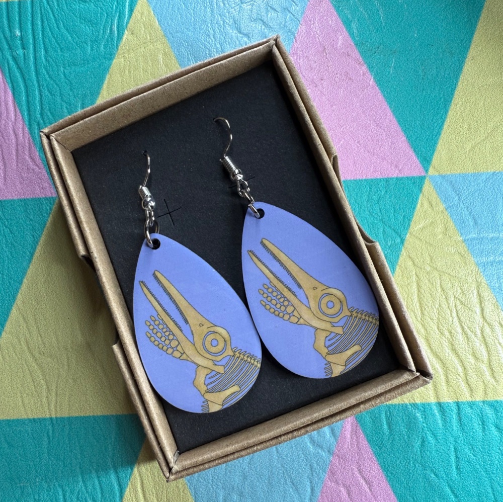 Ichthyosaur Fossil Earrings - Blue