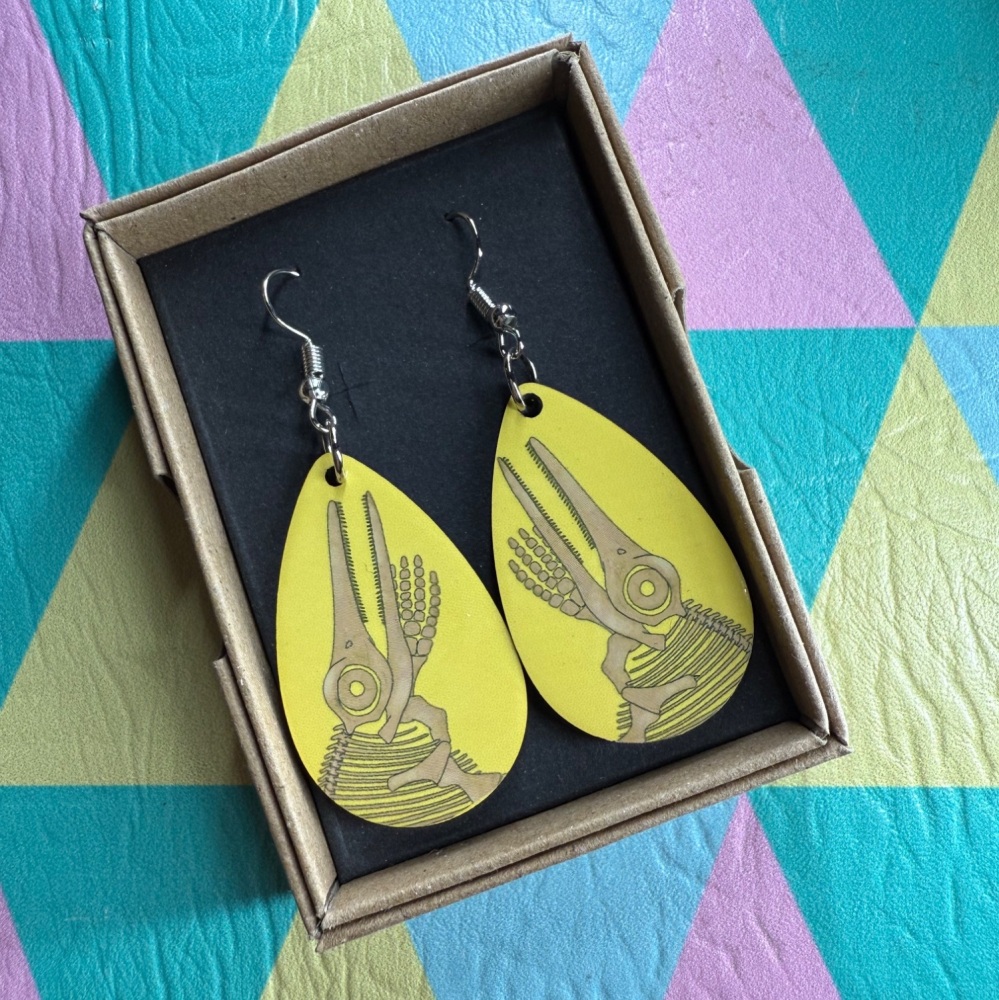 Ichthyosaur Fossil Earrings - Yellow