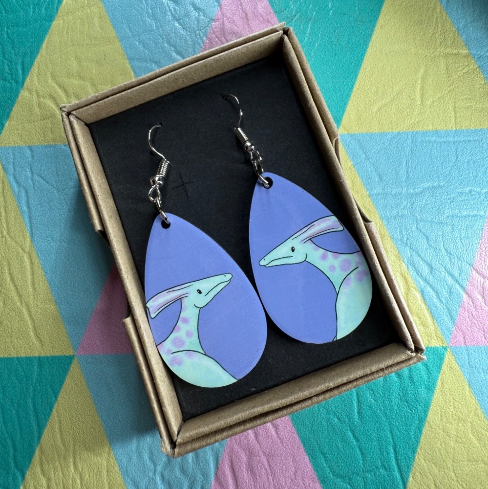 Parasaurolophus Earrings - Blue