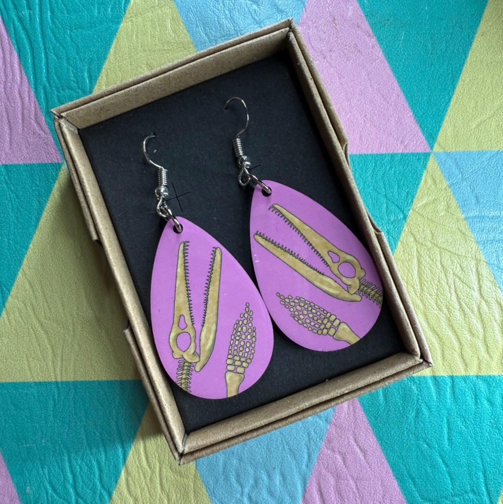 Pliosaur Fossil Earrings - Pink