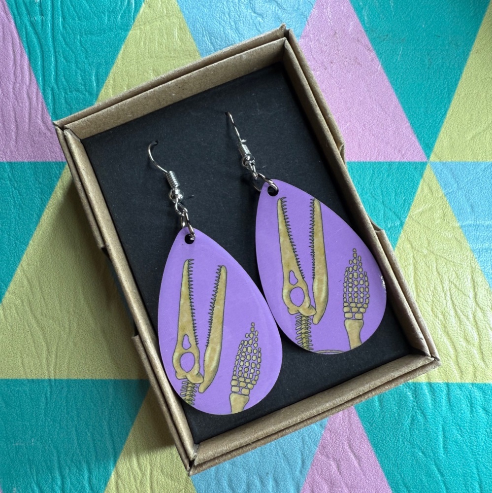 Pliosaur Fossil Earrings - Purple