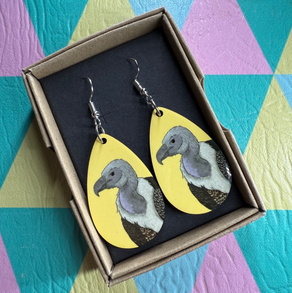 White Backed Vulture Earrings - Yellow