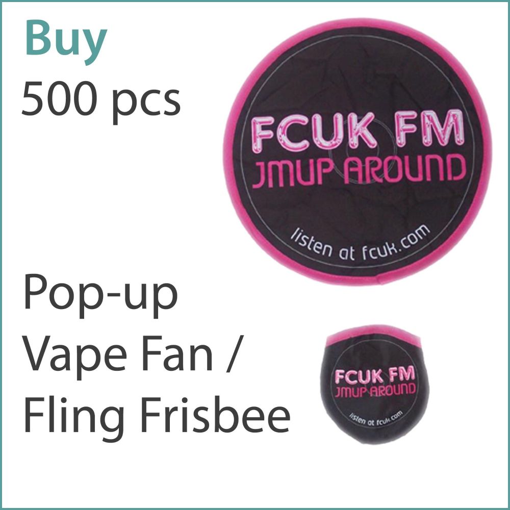 H1) Custom Pop-Up Vape Fans / Fling Frisbees x 500 pcs