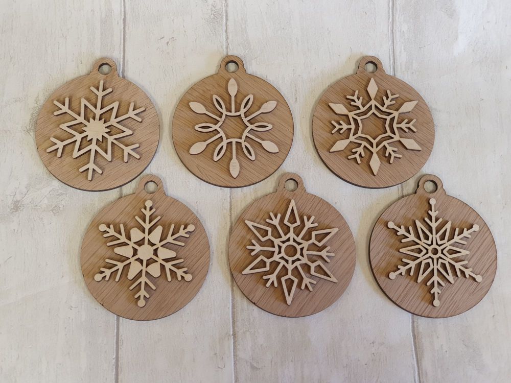 Veneer & Plywood Snowflakes  (set of 6)