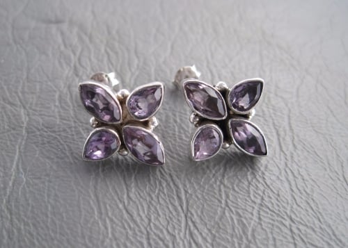 Large sterling silver & amethyst stud earrings