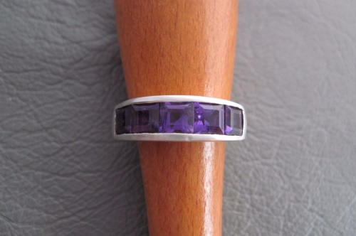 Sterling silver ring channel set with amethyst squares